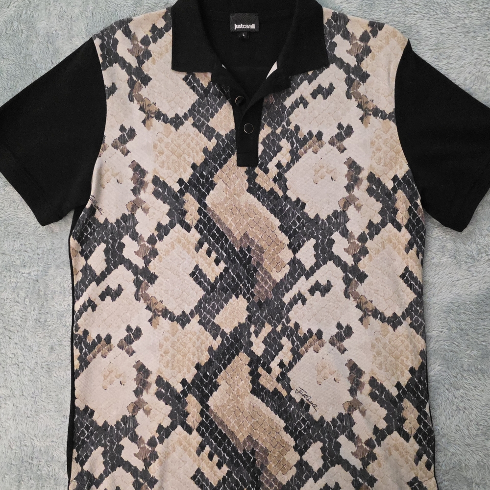 Just Cavalli Black and Tan Snake Print Polo